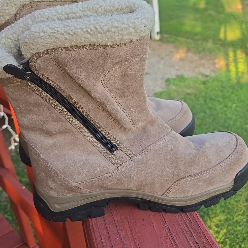 Sorel Beige Waterfall Boots Fleece Collar ZIP Waterproof Thinsulate Ultra US 8 - Picture 4 of 8